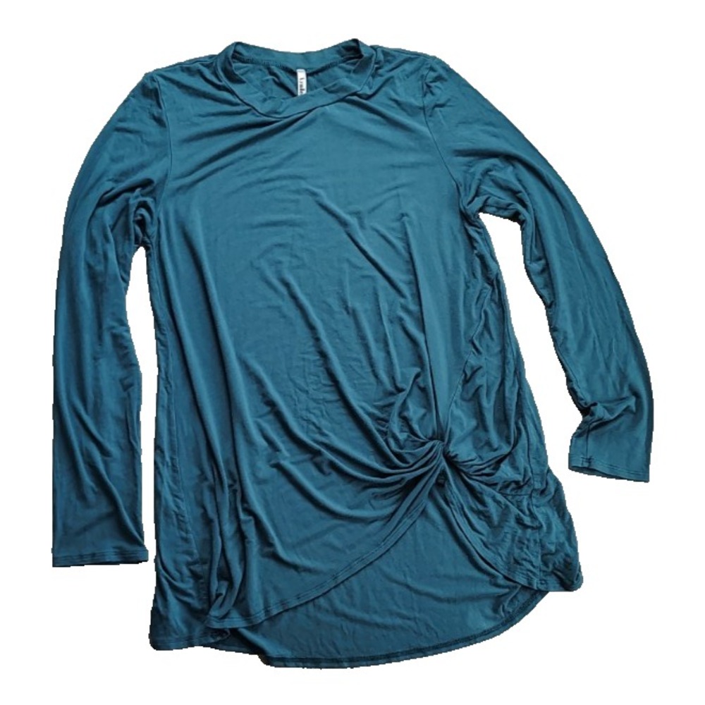 Azules Twist Front Tunic Top Tealโ Long Sleeve Asymmetrical Hem Women's L USA